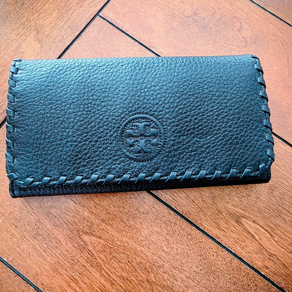 Tory Burch Black Leather Marion Whipstitch Wallet